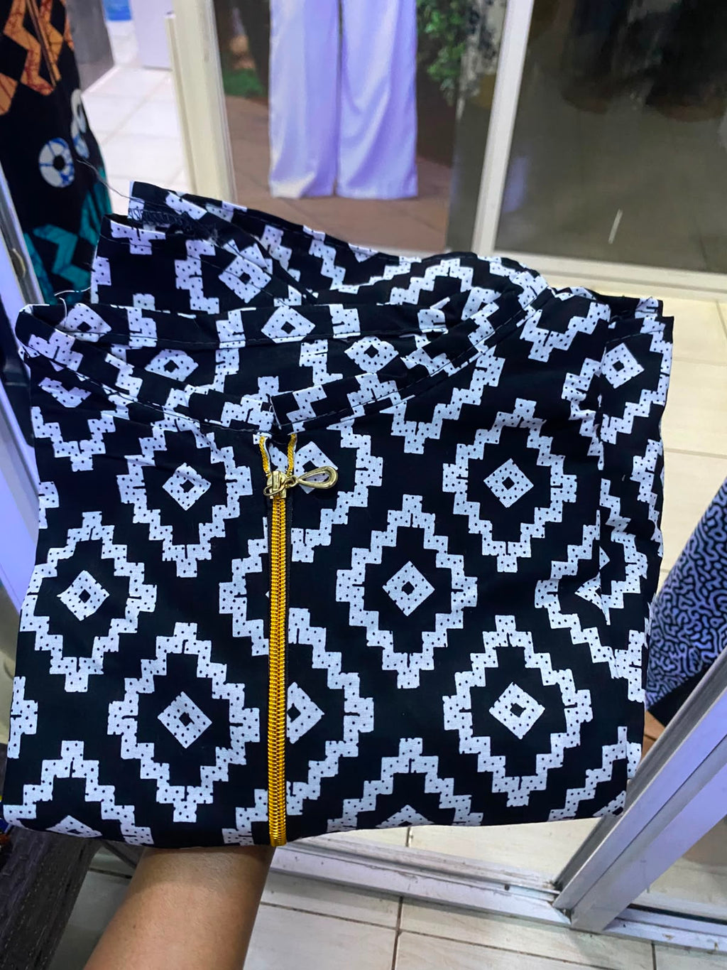 JGC Zipper Dress — Black & White Geometric