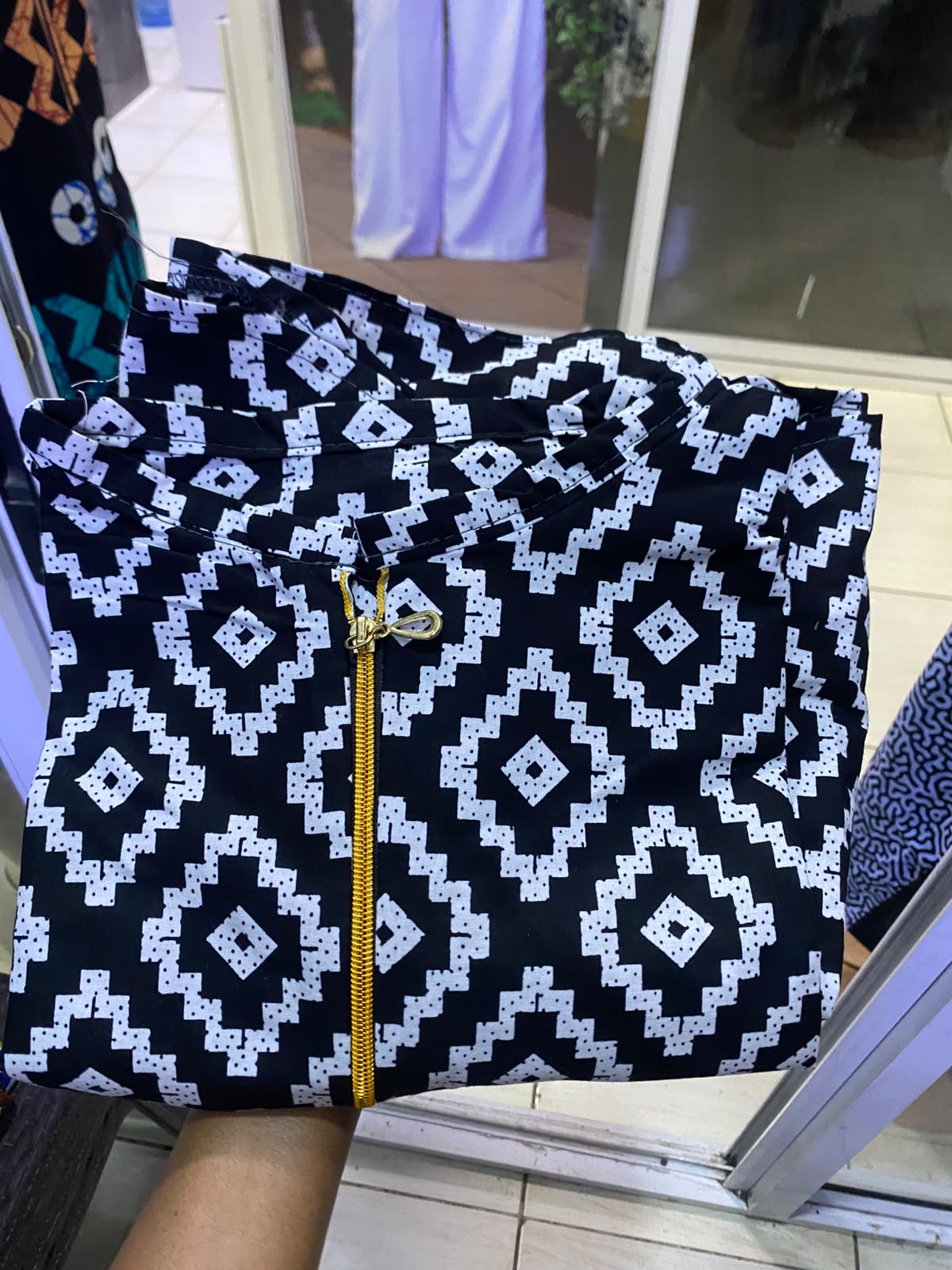 JGC Zipper Dress — Black & White Geometric