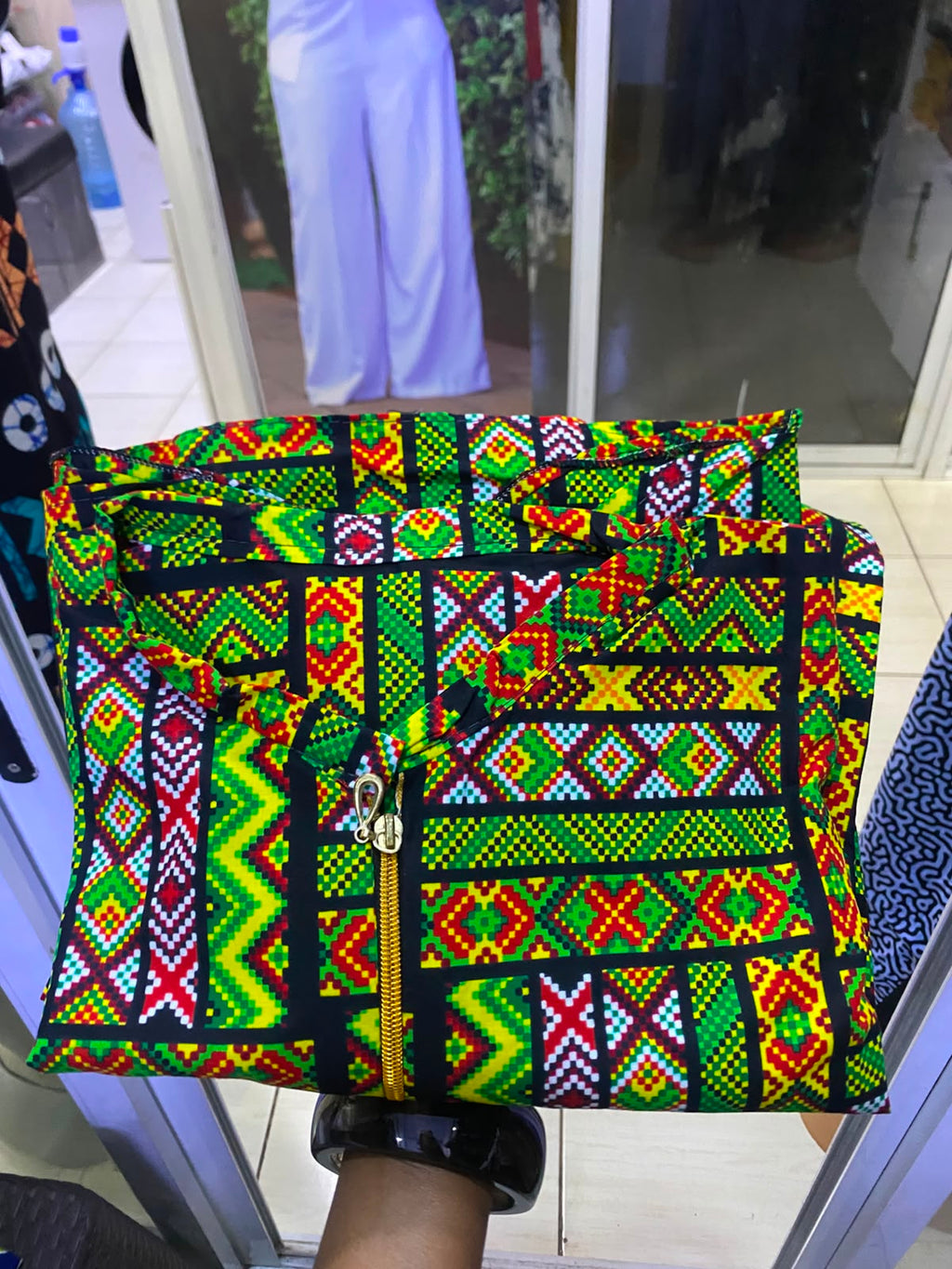 JGC Zipper Dress — Green, Red & Yellow Geometric