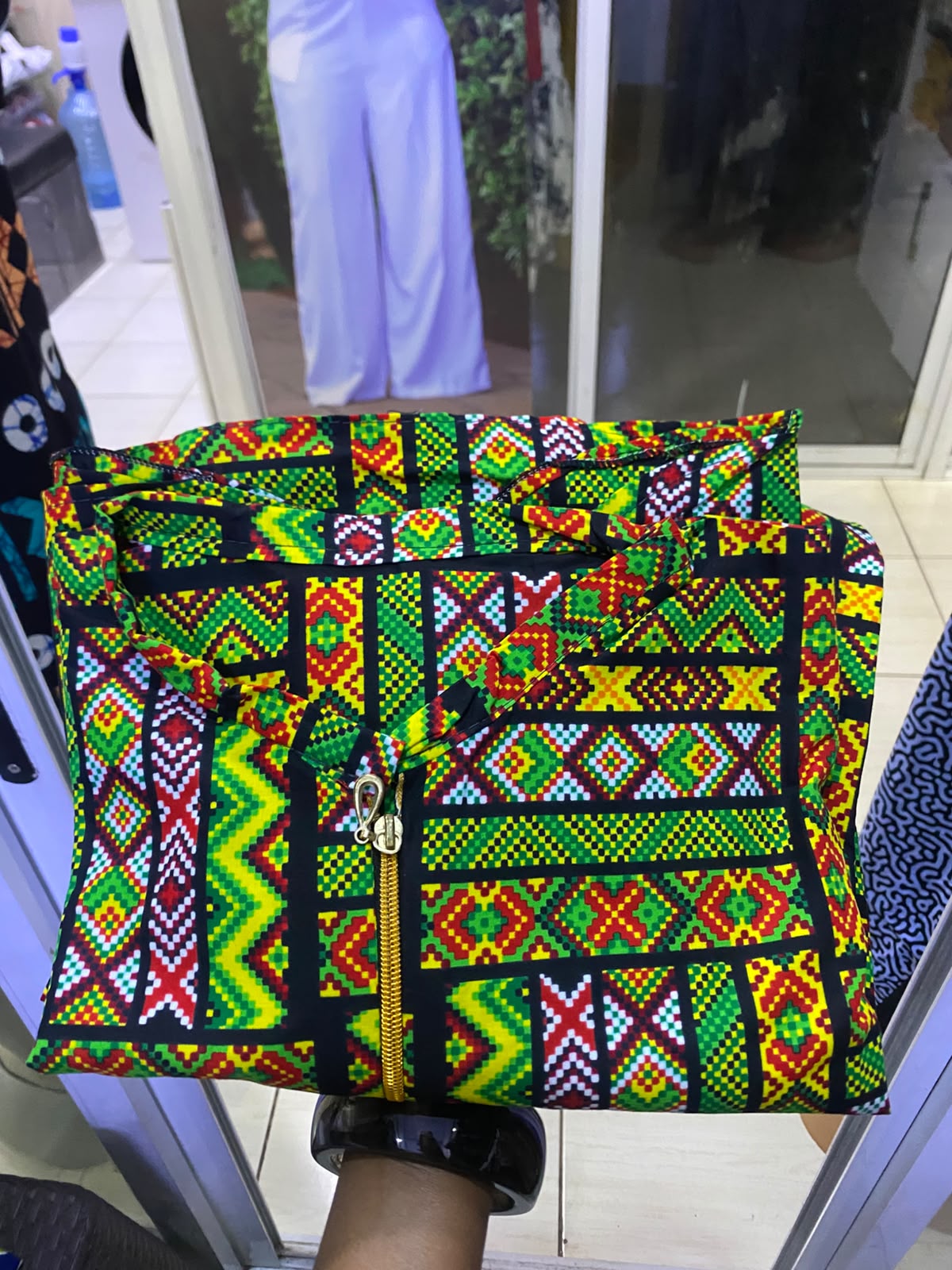 JGC Zipper Dress — Green, Red & Yellow Geometric