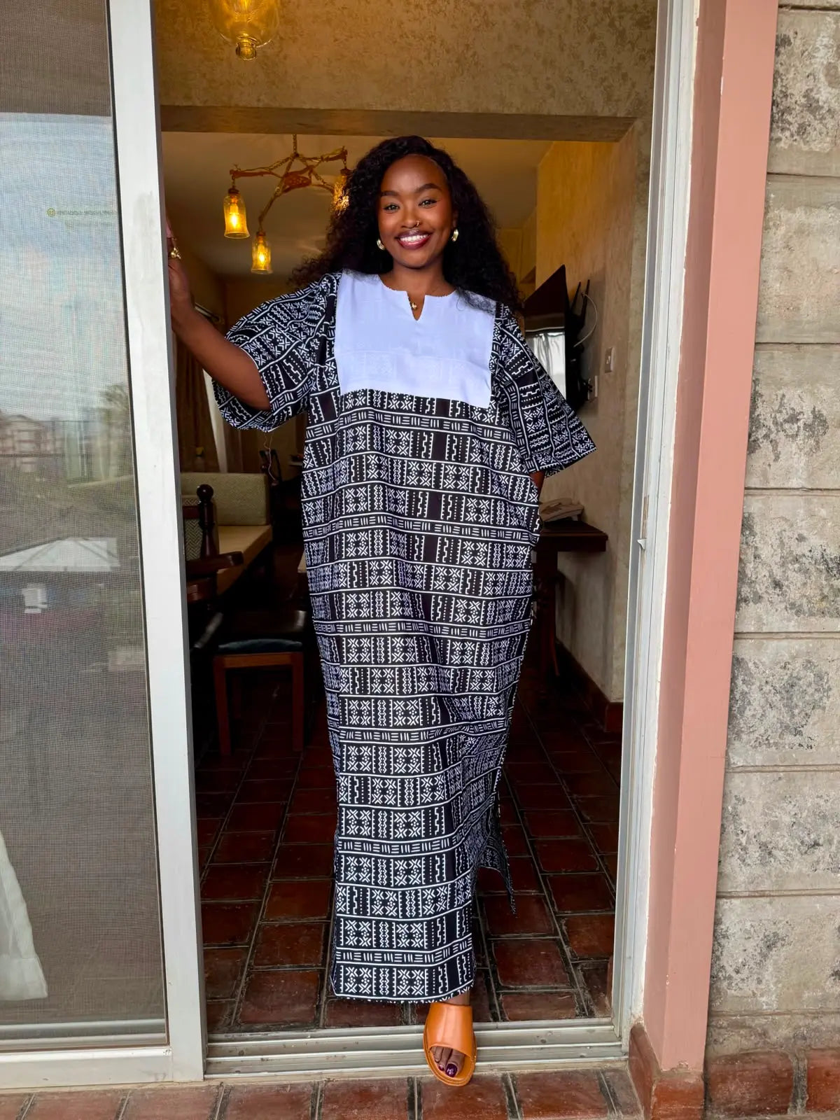 Kazuri Maxi Dress — Black & White Geometric