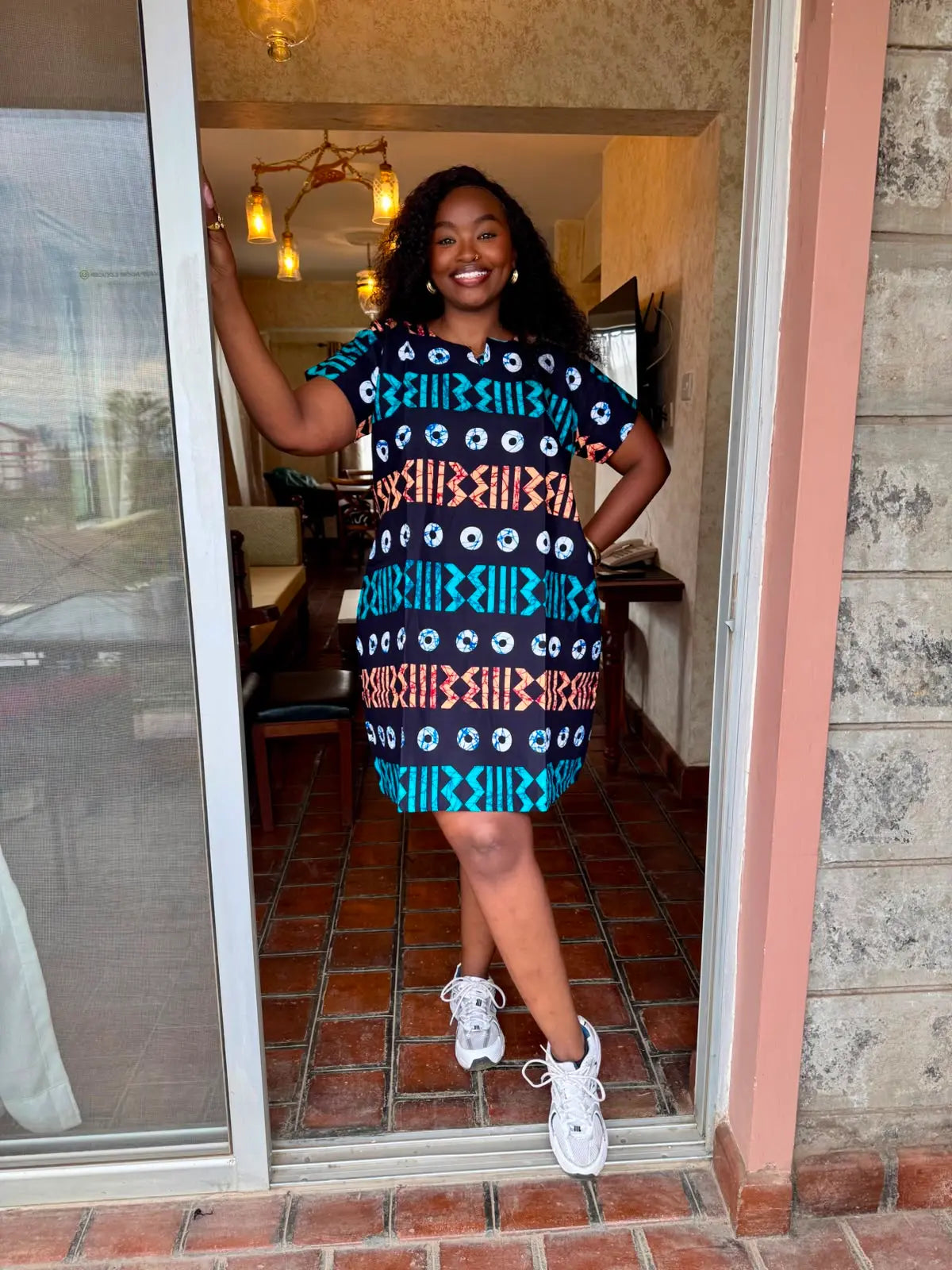 JGC Sundress — Blue, Orange & Black Geometric