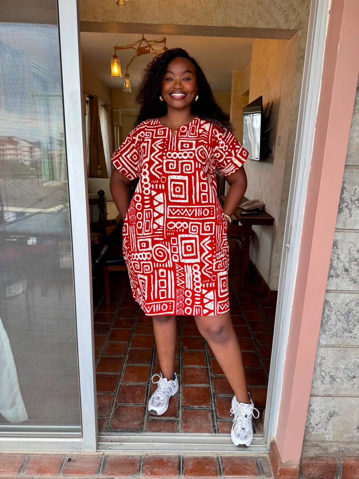 JGC Sundress — Red & Cream Geometric