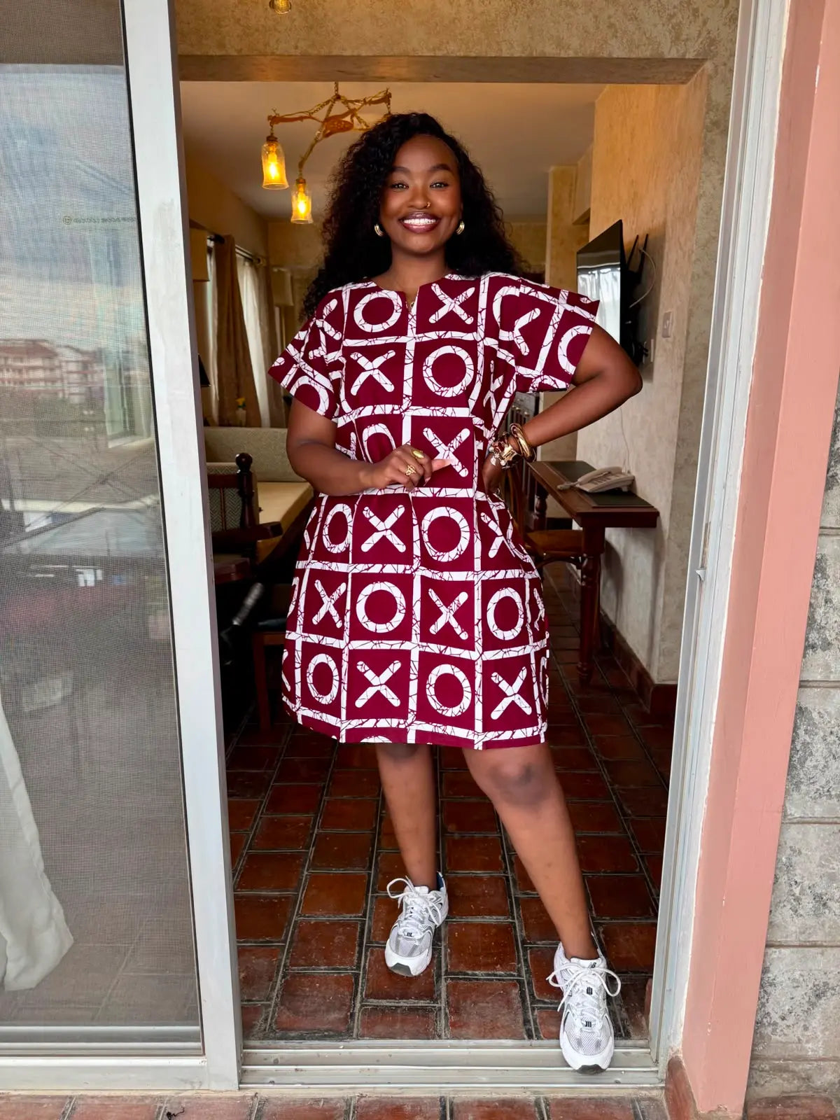 JGC Sundress — Xoxo Burgundy & White Geometric